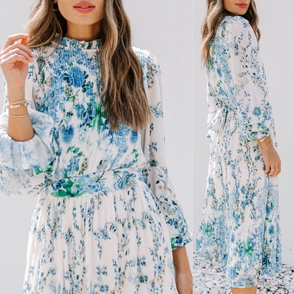 VICI Tempe Floral Ruffle Pleated Midi Dress S - Picture 13 of 14